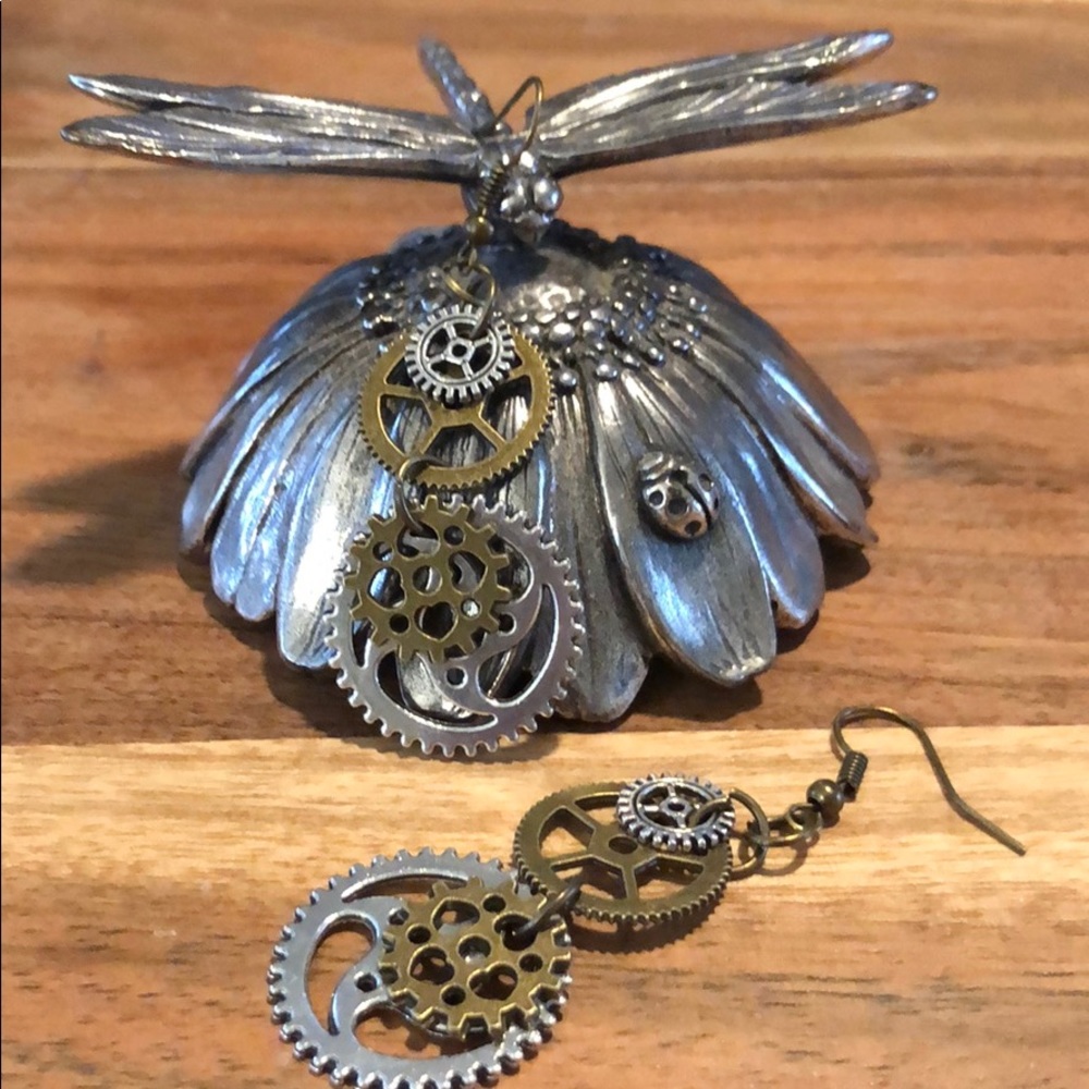 Steampunk 4 gear dangle earrings